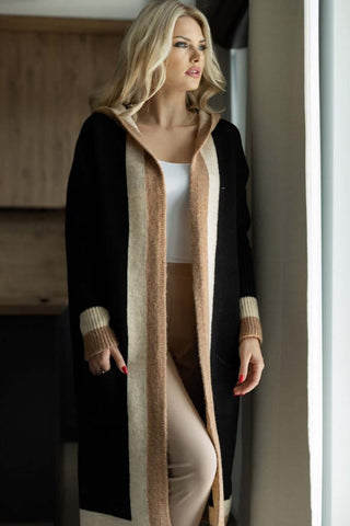 Pocketed Contrast Long Sleeve Hooded Cardigan - 1985 the VAULT Boutique