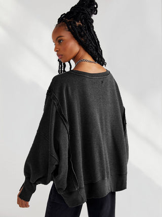 Slit Round Neck Dropped Shoulder T-Shirt - 1985 the VAULT Boutique