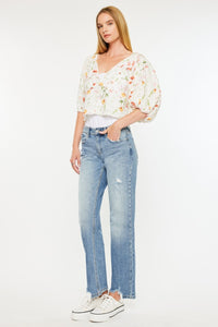 Kancan Mid Rise Frayed Hem Straight Jeans - 1985 the VAULT Boutique