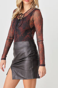 HERA COLLECTION Abstract Mesh Lace-Up Long Sleeve Bodysuit - 1985 the VAULT Boutique