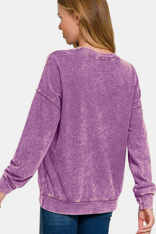 Zenana Washed Round Neck Dropped Shoulder Sweatshirt - 1985 the VAULT Boutique