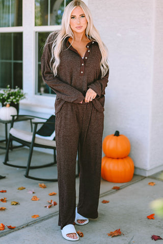 Buttoned Long Sleeve Top and Long Pants Lounge Set - 1985 the VAULT Boutique