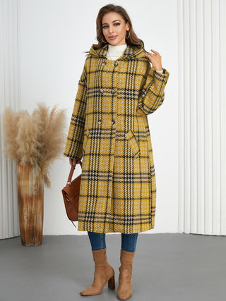 Plaid Double-Breasted Long Sleeve Longline Coat - 1985 the VAULT Boutique