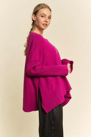 Davi & Dani Ribbed Side Slit V-Neck Sweater - 1985 the VAULT Boutique