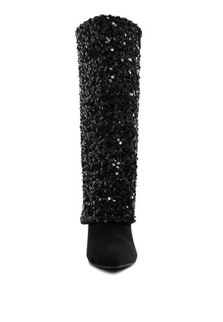 Sin City Sequinned Fold-Over Calf Boots - 1985 the VAULT Boutique