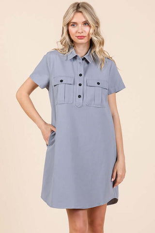 Mittoshop Button Detail Collared Neck Short Sleeve Shirt Dress - 1985 the VAULT Boutique