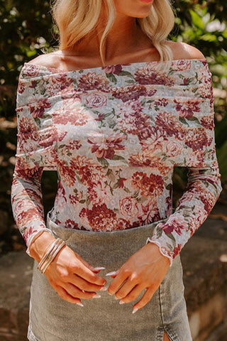 Floral Off-Shoulder Long Sleeve Bodysuit - 1985 the VAULT Boutique