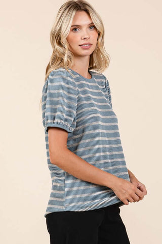 Mittoshop Contrast Striped Short Puff Sleeve Knit Top - 1985 the VAULT Boutique