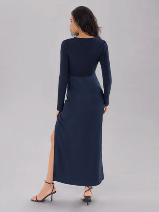 Split Round Neck Long Sleeve Midi Dress - 1985 the VAULT Boutique