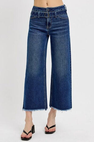 RISEN Raw Hem Wide Leg Attached Buckle Jeans - 1985 the VAULT Boutique