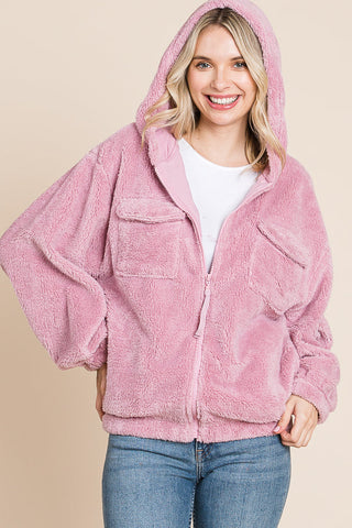 Culture Code Faux Fur Zip Up Hooded Jacket with Side Pockets - 1985 the VAULT Boutique