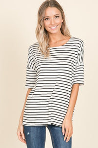 BOMBOM Striped Round Neck T-Shirt - 1985 THE VAULT