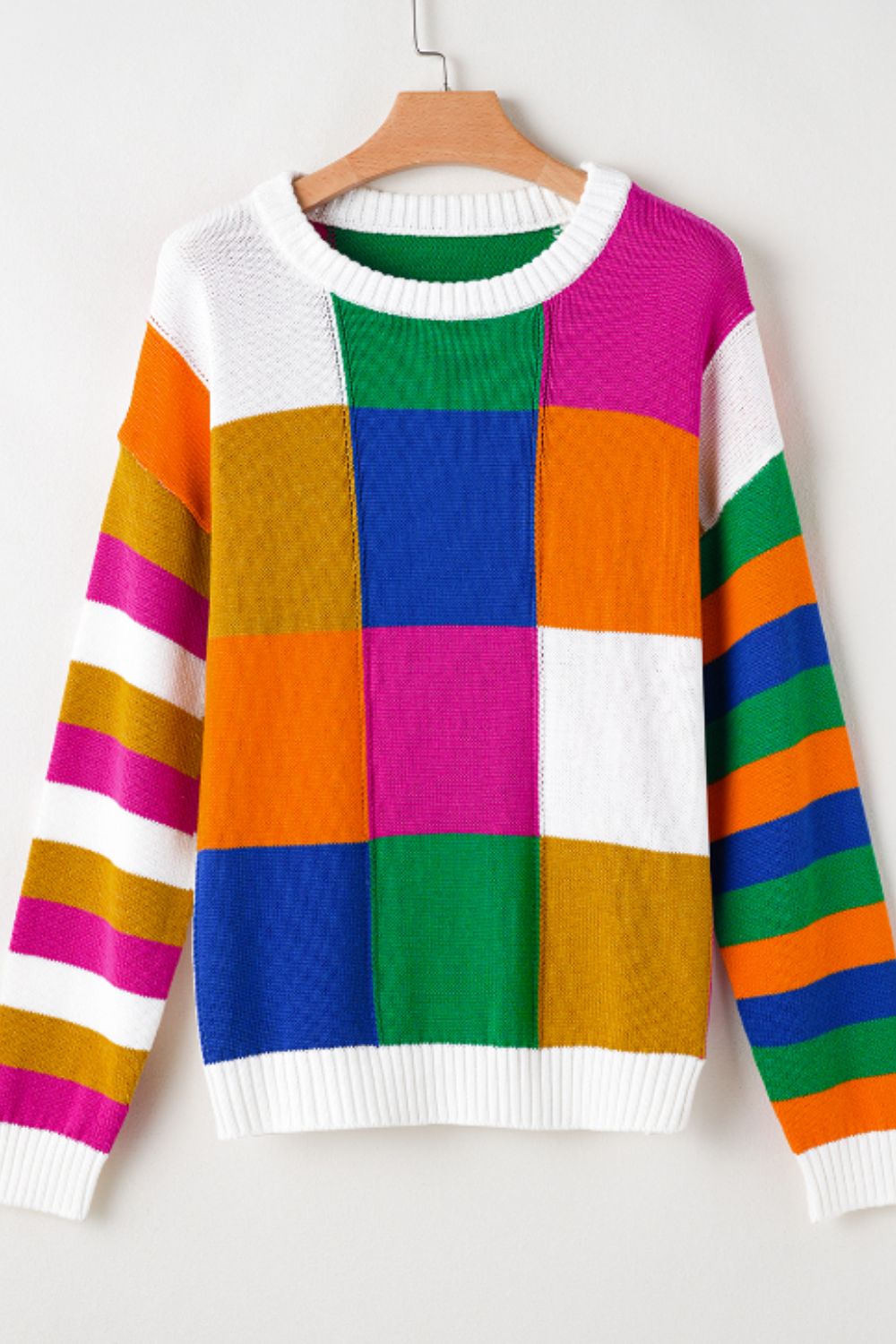 Color Block Round Neck Long Sleeve Sweater - 1985 the VAULT Boutique