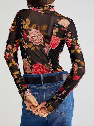 Floral Mock Neck Long Sleeve Top - 1985 the VAULT Boutique