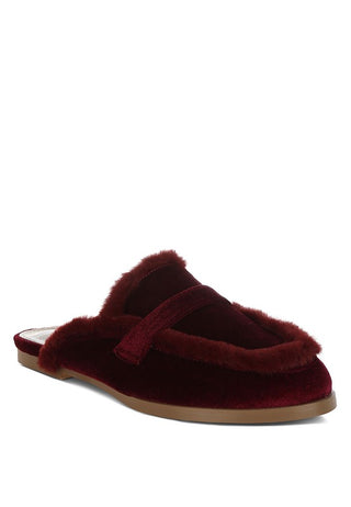 Seyhan Fur Detail Velvet Slip-On Mules - 1985 the VAULT Boutique