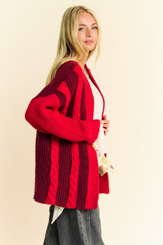 Davi & Dani Cable-Knit Color Block Open Front Cardigan - 1985 the VAULT Boutique