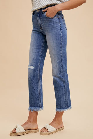 Annie Wear Distressed Raw Hem Straight Leg Cropped Jeans - 1985 the VAULT Boutique