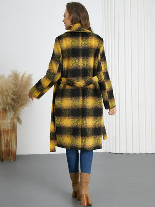 Plaid Tie Waist Long Sleeve Coat - 1985 the VAULT Boutique