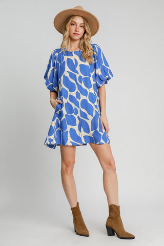 Umgee Two Tone Abstract Print Puff Sleeve Dress - 1985 the VAULT Boutique