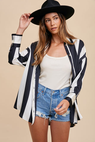 Annie Wear Striped Dropped Shoulder Button Up Shirt - 1985 the VAULT Boutique