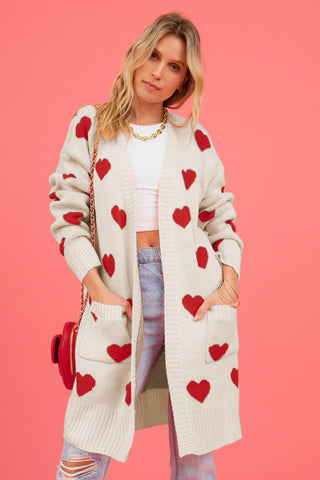 Heart Graphic Open Front Cardigan with Pockets - 1985 the VAULT Boutique