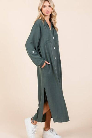 Mittoshop Airflow V-Neck Long Sleeve Button Down Maxi Dress - 1985 the VAULT Boutique