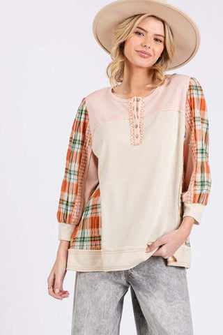 SAGE + FIG Exposed Seam Button Detail Plaid Top - 1985 the VAULT Boutique