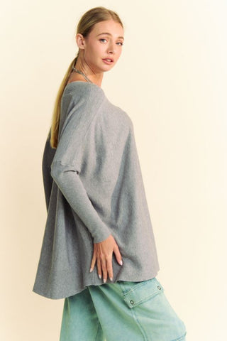 Davi & Dani Round Neck Dropped Shoulder Long Sleeve Knit Top - 1985 the VAULT Boutique