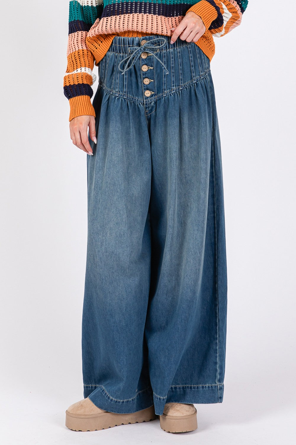 SAGE+FIG Smocked Waist Band Wide Leg Jeans - 1985 the VAULT Boutique