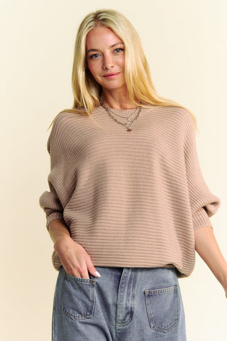 Davi & Dani Round Neck Batwing Sleeve Sweater - 1985 the VAULT Boutique