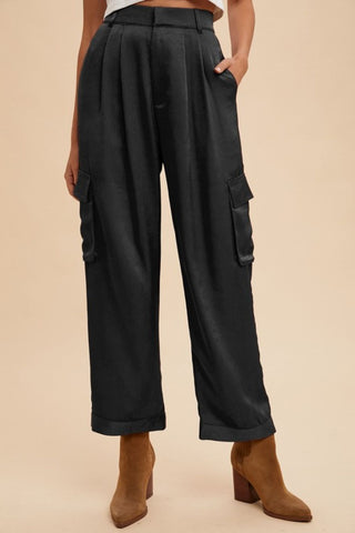 Annie Wear Wide Leg Cargo Satin Pants - 1985 the VAULT Boutique