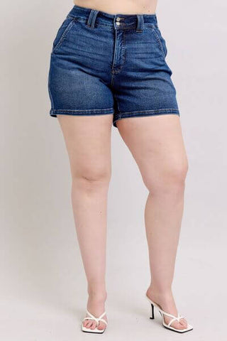 Judy Blue Full Size Double Button Waistband Denim Shorts Plus Size - 1985 the VAULT Boutique