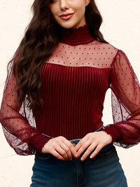 Smocked Mock Neck Long Sleeve Bodysuit - 1985 the VAULT Boutique