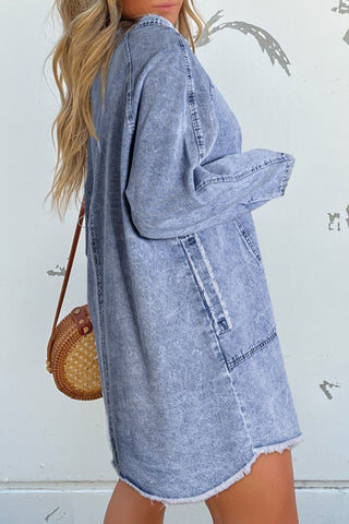 Raw Hem Button Down Long Sleeve Denim Dress - 1985 the VAULT Boutique