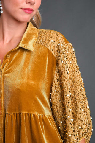 Umgee Sequin Detail Tiered Back Half Sleeve Shirt - 1985 the VAULT Boutique