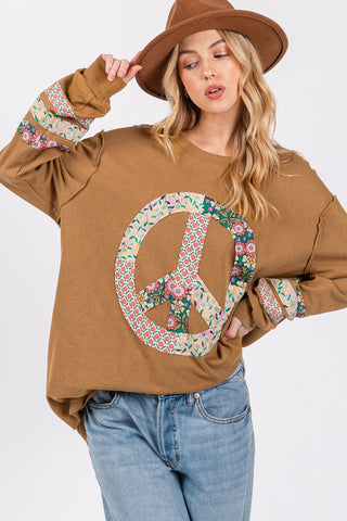 SAGE + FIG Peace Applique Patch Long Sleeve Top - 1985 the VAULT Boutique