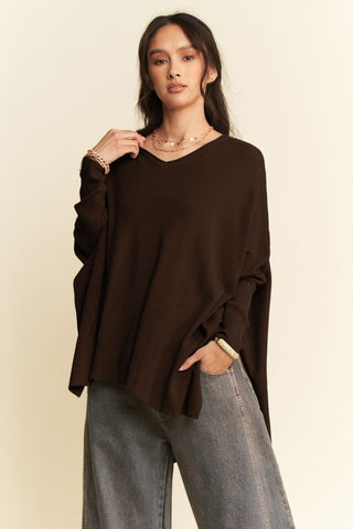 Davi & Dani High-Low Side Slit Batwing Sleeve Top - 1985 the VAULT Boutique