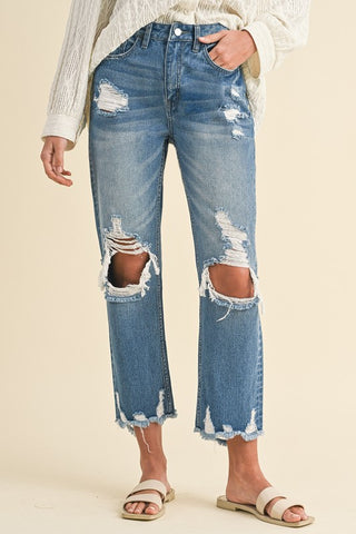 Annie Wear Distressed Raw Hem Cropped Jeans - 1985 the VAULT Boutique