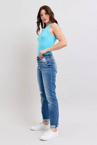 Judy Blue Full Size Button Fly Distressed Jeans with Pockets Plus Size - 1985 the VAULT Boutique