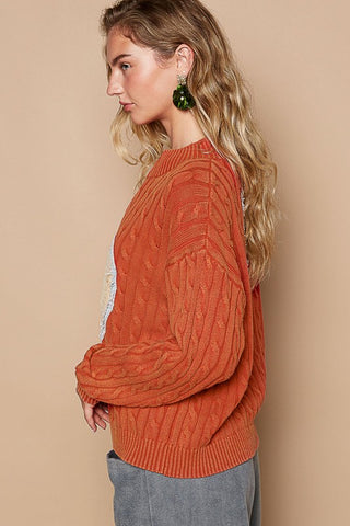 POL Cable-Knit Peace Patch Dropped Shoulder Sweater - 1985 the VAULT Boutique