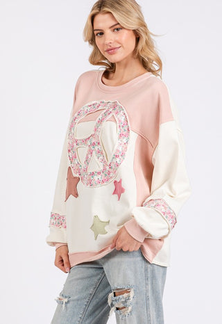 SAGE + FIG Peace & Star Patch Contrast Round Neck Sweatshirt - 1985 the VAULT Boutique