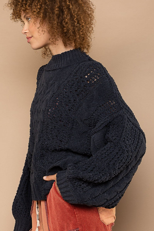 POL Mock Neck Cable Knit Sweater - 1985 the VAULT Boutique