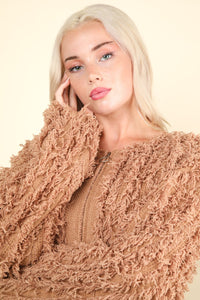 VERY J Shaggy Yarn Knit Zip Up Jacket - 1985 the VAULT Boutique