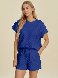 Double Take Full Size Texture T-Shirt and Shorts Set - 1985 the VAULT Boutique