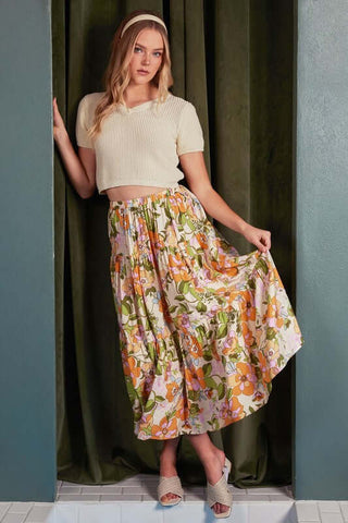 Mittoshop Flower Print Elastic Waist Tiered Skirt - 1985 the VAULT Boutique