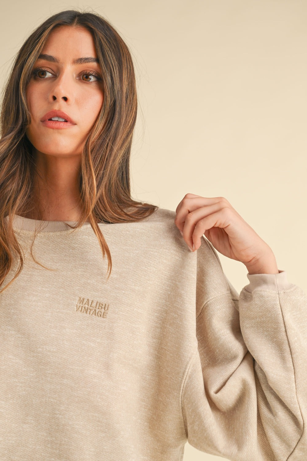 Mable Round Neck Letter Embroidery Crop Sweatshirt - 1985 THE VAULT