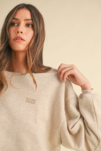 Mable Round Neck Letter Embroidery Crop Sweatshirt - 1985 THE VAULT