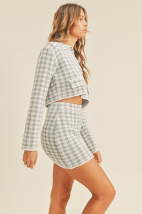 MABLE Houndstooth Cropped Knit Cardigan and Mini Skirt Set - 1985 THE VAULT