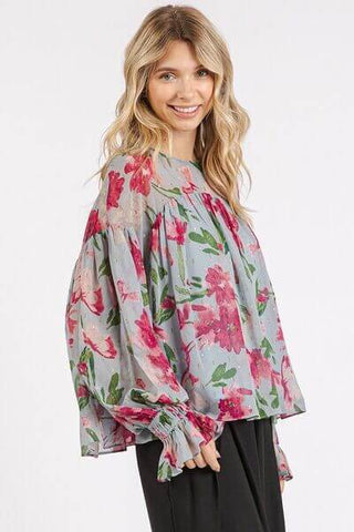 Mittoshop Floral Round Neck Flounce Sleeve Blouse - 1985 the VAULT Boutique