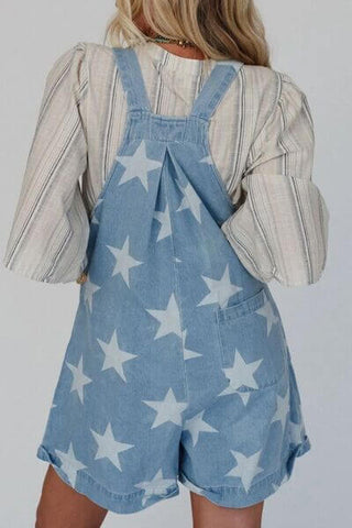 Star Print Square Neck Denim Overalls - 1985 the VAULT Boutique